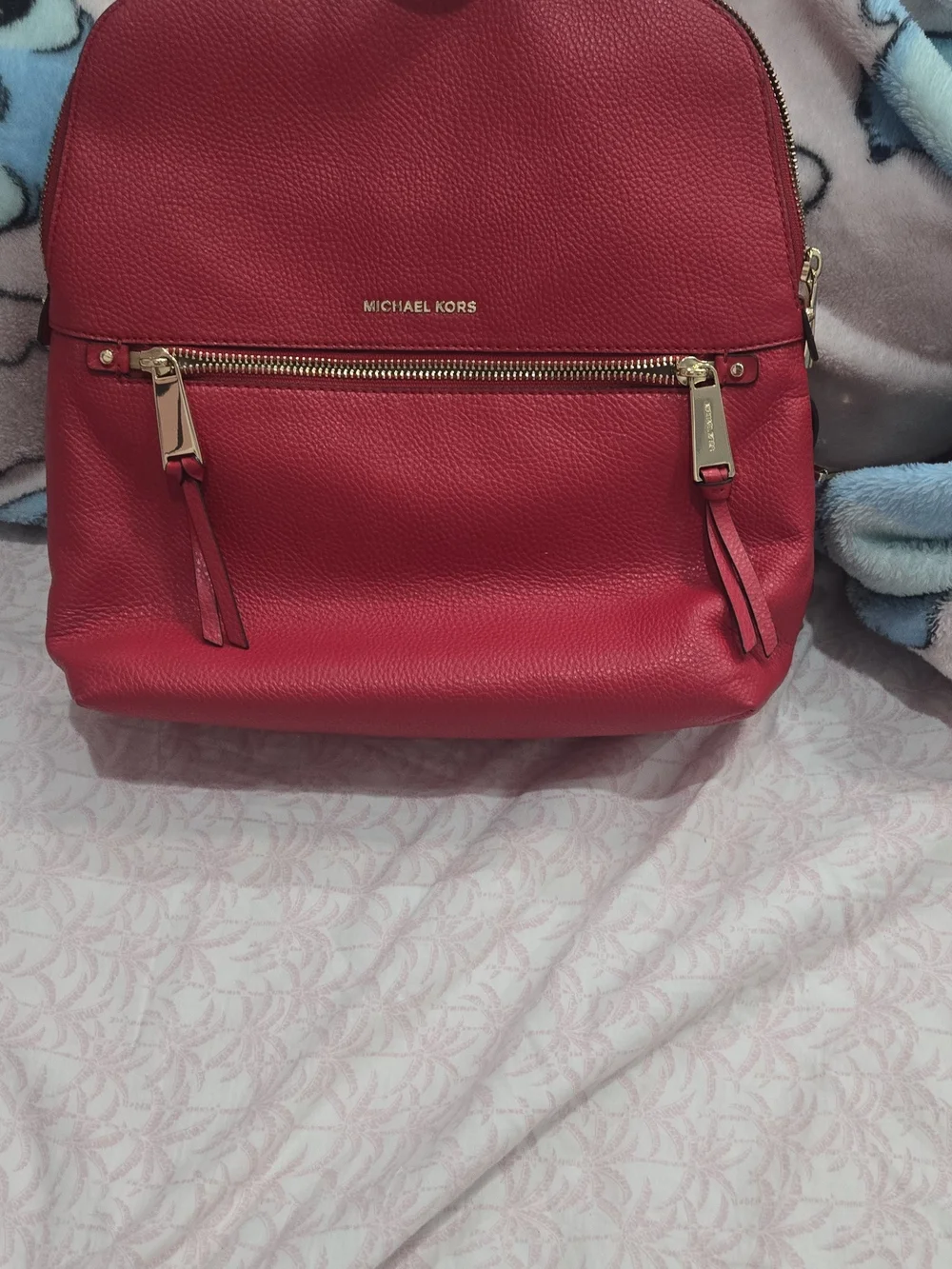 Michael Kors Hot Pink Pebbled Leather Backpack with Gold Hardware